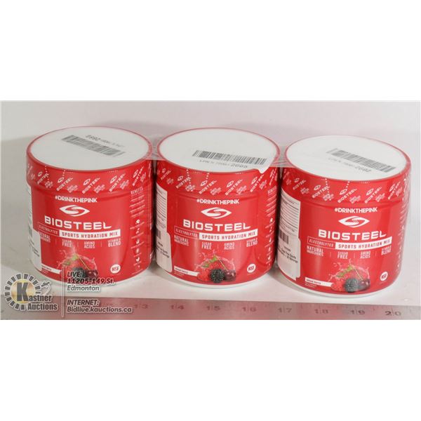 LOT OF 3 BIOSTEEL SPORTS HYDRATION MIX