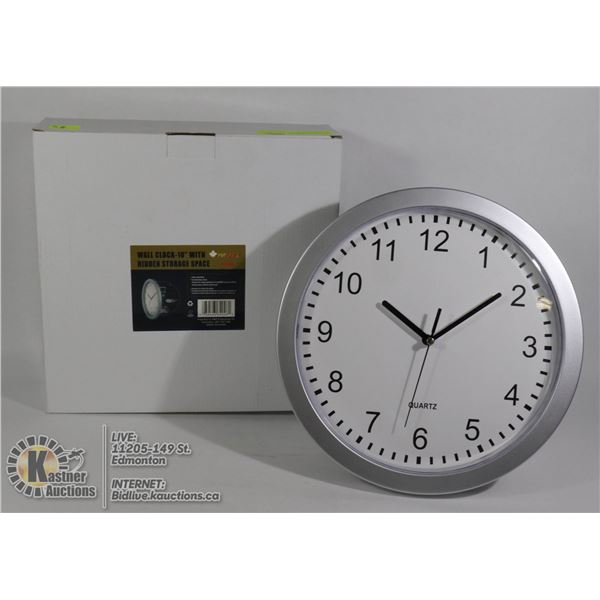 NEW 10" WALL CLOCK WITH HIDDEN STORAGE SPACE