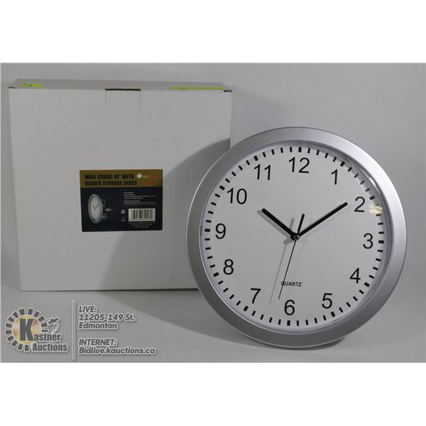 NEW 10" WALL CLOCK WITH HIDDEN STORAGE SPACE