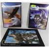 Image 1 : SET OF 3-D PICTURES - 2 WOLF PICTURES AND 1 EAGLE