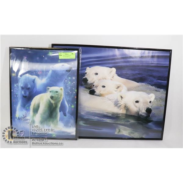 TWO FRAMED POLAR BEAR PICTURES - 1 PICTURE IS