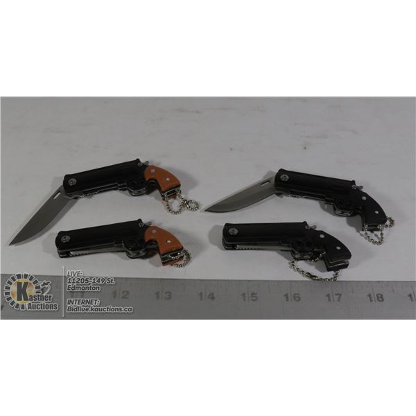4 NEW MINI REVOLVER KNIVES 2 BROWN, 2 BLACK
