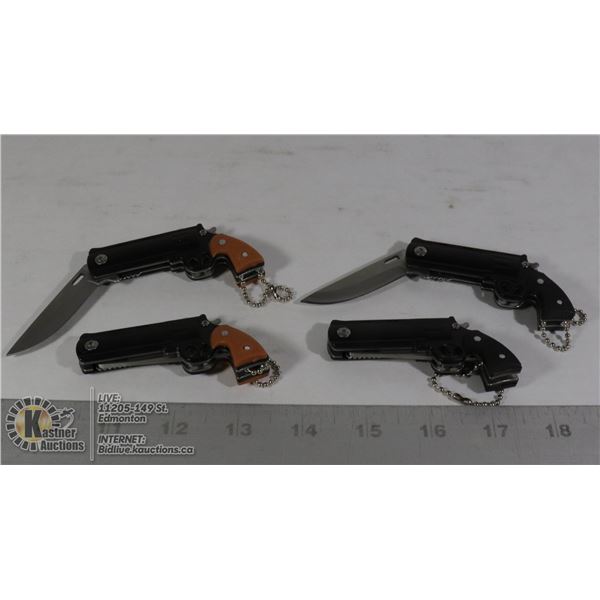 4 NEW MINI REVOLVER KNIVES 2 BROWN, 2 BLACK