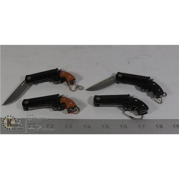 4 NEW MINI REVOLVER KNIVES 2 BROWN, 2 BLACK