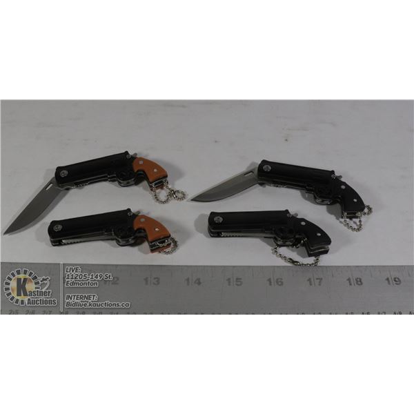 4 NEW MINI REVOLVER KNIVES 2 BROWN, 2 BLACK