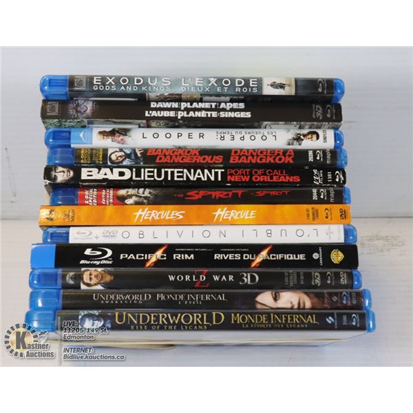 BUNDLE OF 12 MOSTLY ACTION BLU RAY MOVIES
