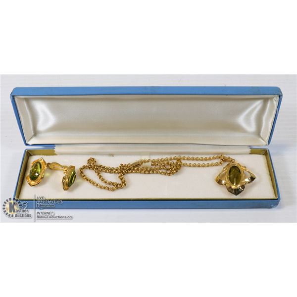 WHITING DAVIS  GOLD TONE EARRING AND PENDANT SET