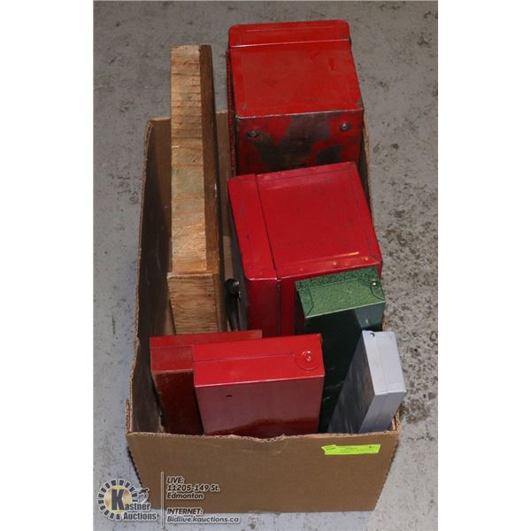 LARGE BOX OF TOOL BOXES AND SORTER - 4 STEEL