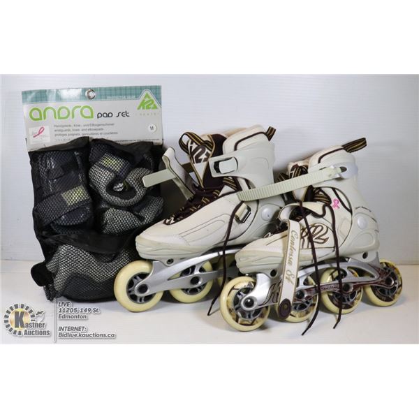 LADIES SIZE 7 ROLLERBLADES & PROTECTIVE PADS