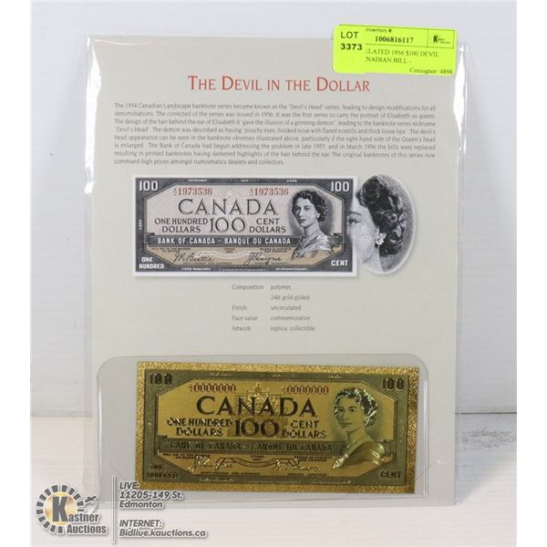 NOVELTY 1956 $100 DEVIL FACE CANADIAN BILL -