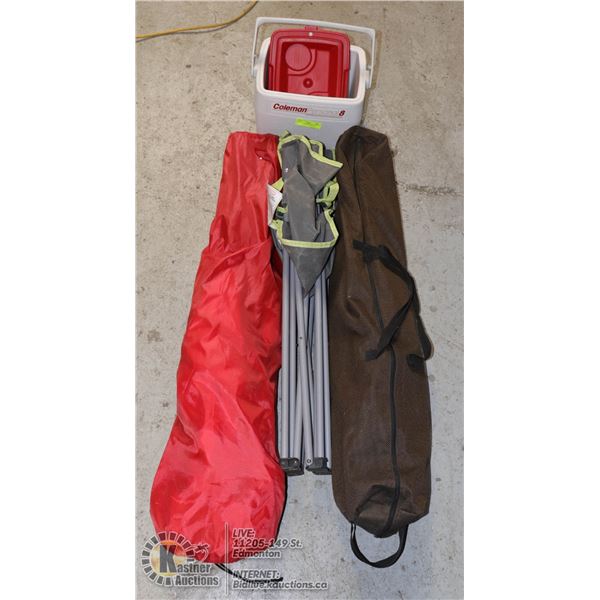 3 FOLDING CAMP CHAIRS AND COOLER