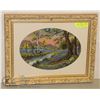Image 1 : NEEDLE POINTS LANDSCAPE WITH WOOD CARVED FRAME