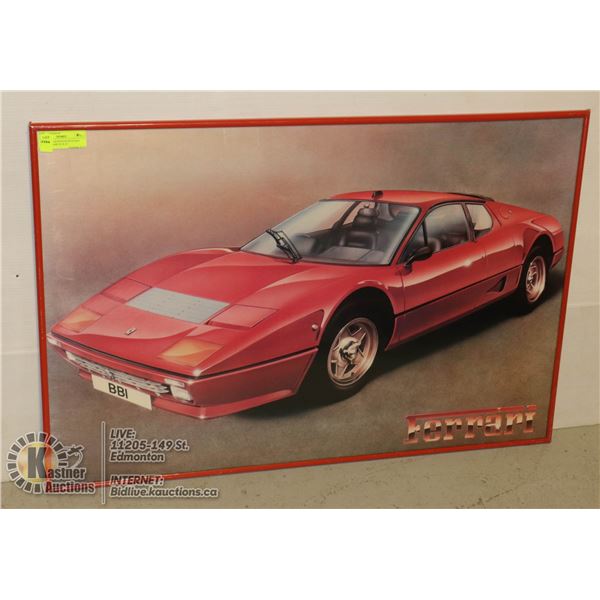 FERRARI CAR POSTER WITH RED METAL FRAME 34`X 23``