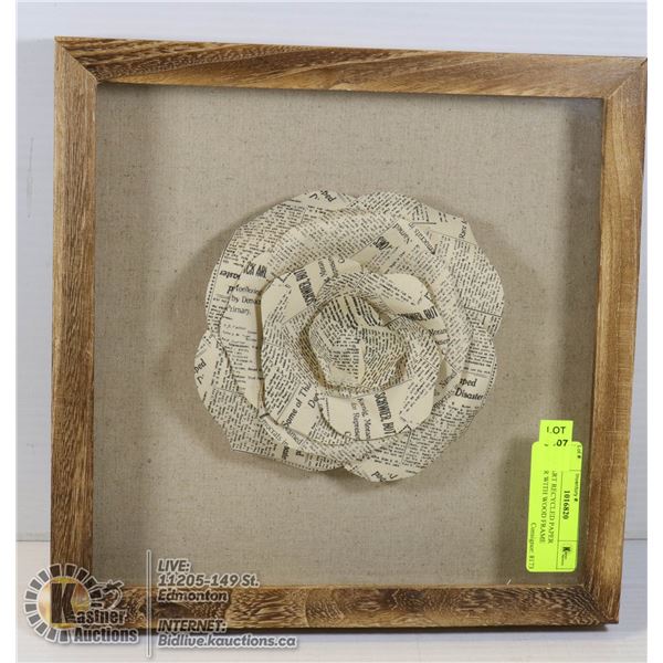 WALL ART RECYCLED PAPER FLOWER WITH WOOD FRAME SIZE 11`` X 11``