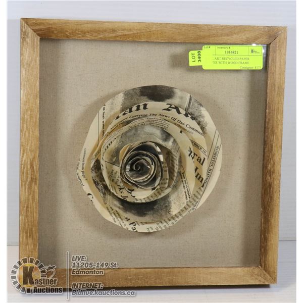 WALL ART RECYCLED PAPER FLOWER WITH WOOD FRAME SIZE 11`` X 11``