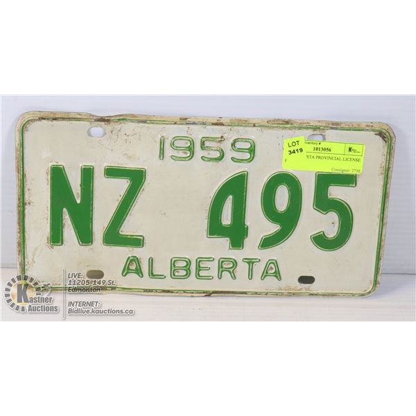 1959 ALBERTA PROVINCIAL LICENSE PLATE