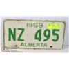 Image 1 : 1959 ALBERTA PROVINCIAL LICENSE PLATE