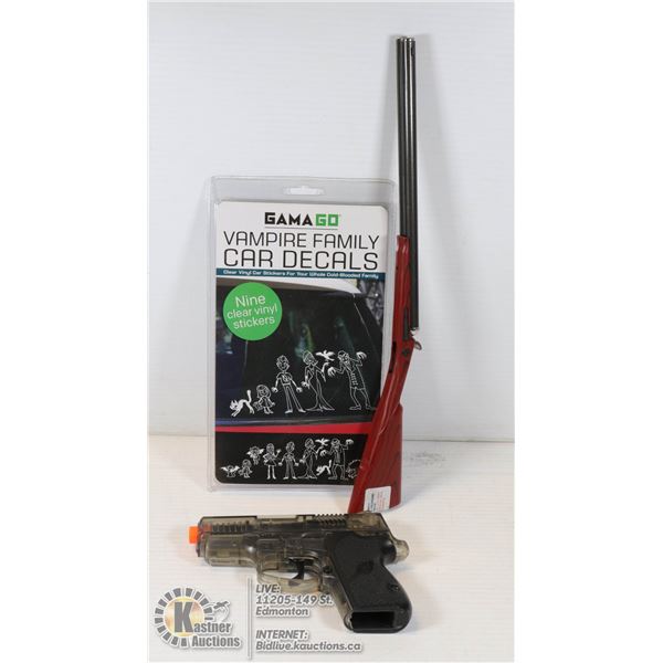 AIR SOFT GUN, GUN BAR B Q LIGHTER& VAMPIRE DECALS ALL TOGETHER