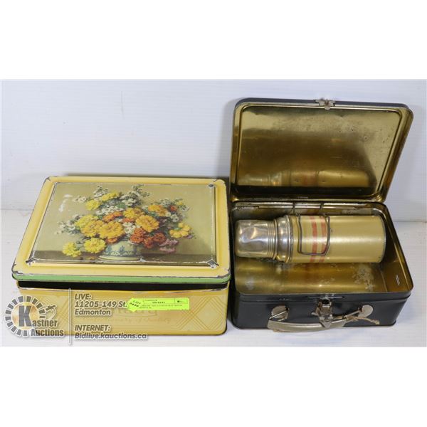 60'S CHILDS TIN LUNCH KIT WITH THERMOS & MILADY CONFECTION TIN