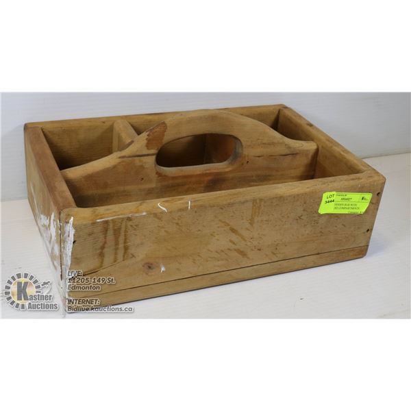 RUSTIC WOODEN BOX WITH HANDLE AND COMPARTMENTS