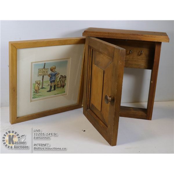 RUSTIC KEY CABINET AND WINNIE THE POOH PICTURE