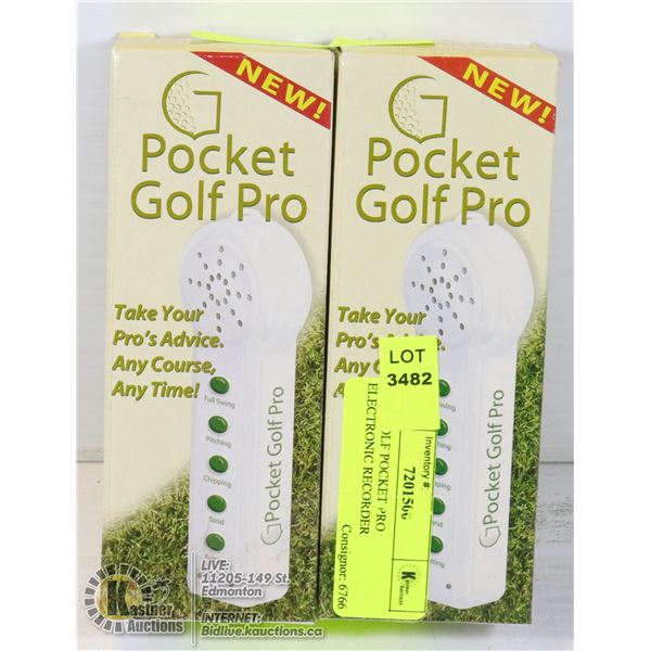 NEW GOLF POCKET PRO ELECTRONIC RECORDER 2 ARE INCLUDED. INCLUDES BATTERIES. HELPS WITH YOUR GOLF GAM