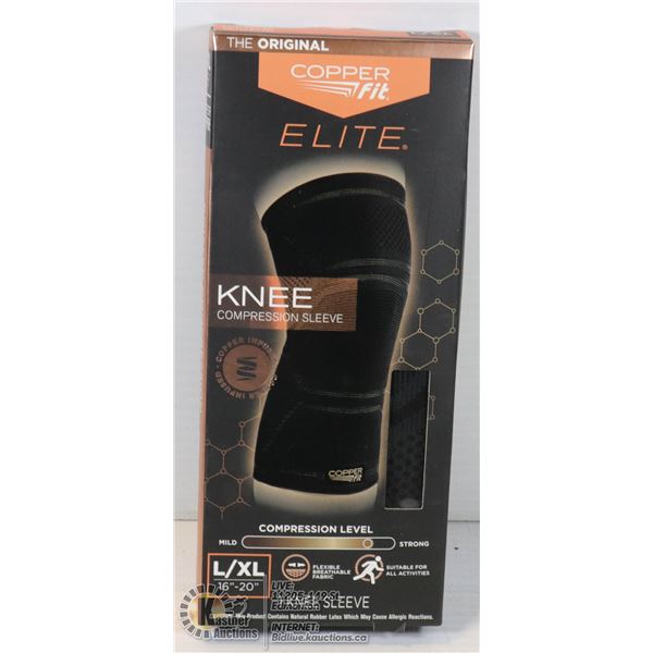 COPPER FIT ELITE KNEE COMPRESSION SLEEVE SIZE: LARGE / X-LARGE; SPORTS.