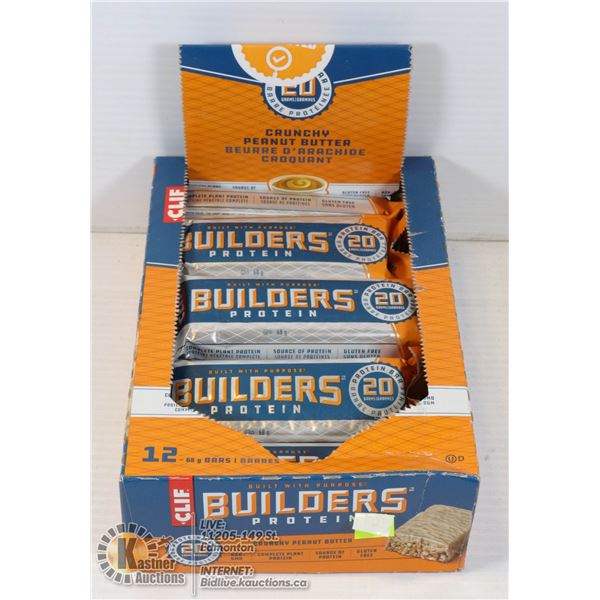 CLIF BUILDERS PROTEIN BARS BOX OF 12, CRUNCHY PEANUT BUTTER. BEST BEFORE MARCH 7 2021