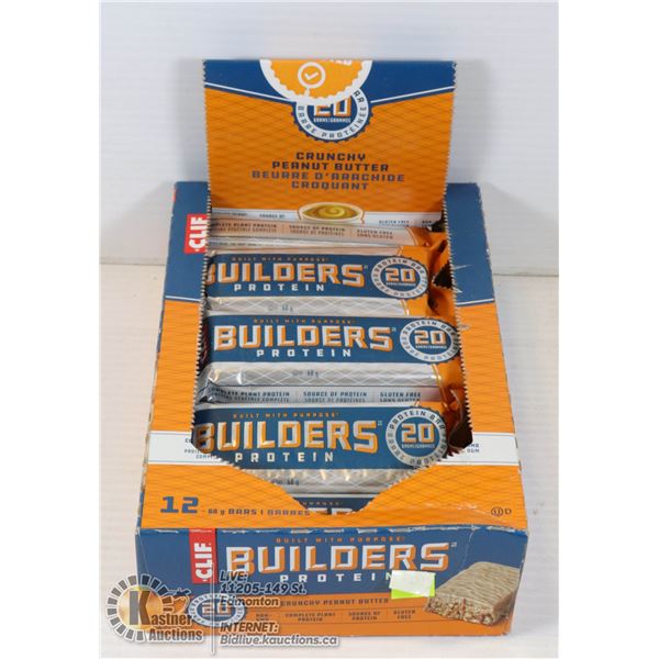 CLIF BUILDERS PROTEIN BARS BOX OF 12, CRUNCHY PEANUT BUTTER. BEST BEFORE MARCH 7 2021