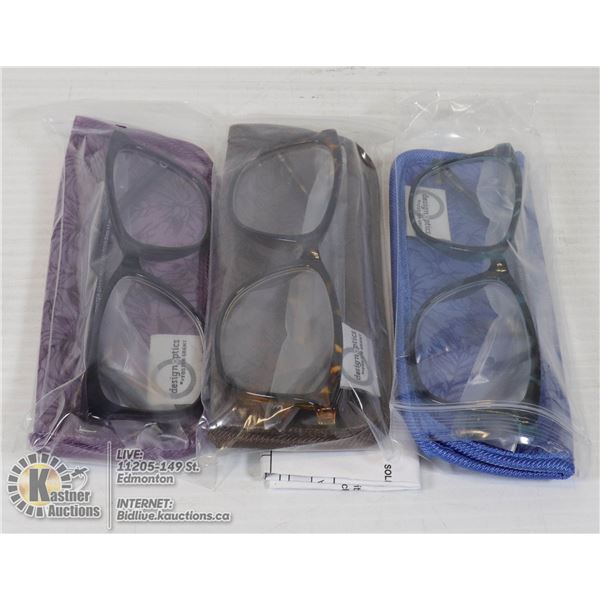 NEW FOSTER GRANT READING GLASSES +1.50 3 PACK INCLUDES 3 DIFFERENT STYLE FRAMES & CASES.