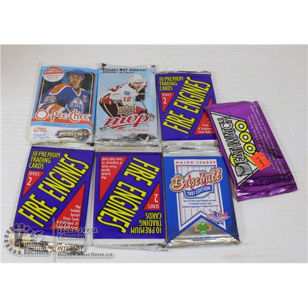 7 UNOPENED PACKS OF TRADING CARDS