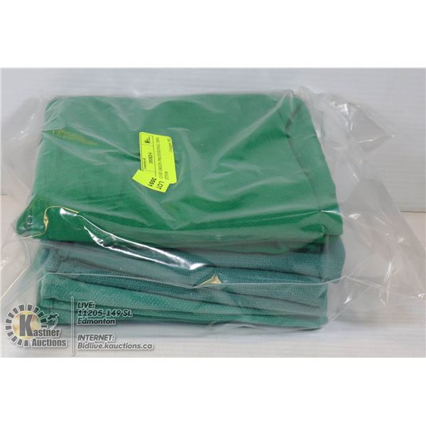 BAG OF GREEN PROFESSIONAL 100% COTTON WIPING/CLEANING TOWELS - PACK OF 10 - (16"X 19")