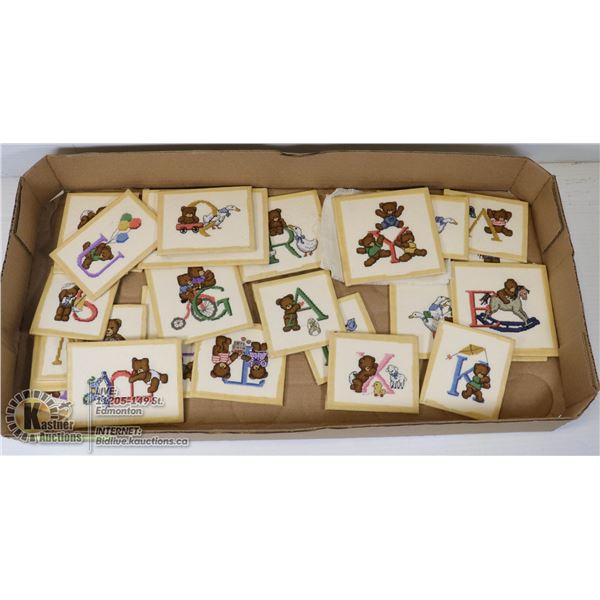 HANDMADE CROSS STITCH MINIATURES - BABY THEMED, ALPHABET