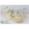 Image 1 : BOX WITH 3-TEA LIGHT CANDLE HOLDERS INCL. CERAMIC PARTYLITE ANGEL WITH LITTLE GIRL, GLASS ANGEL AND 
