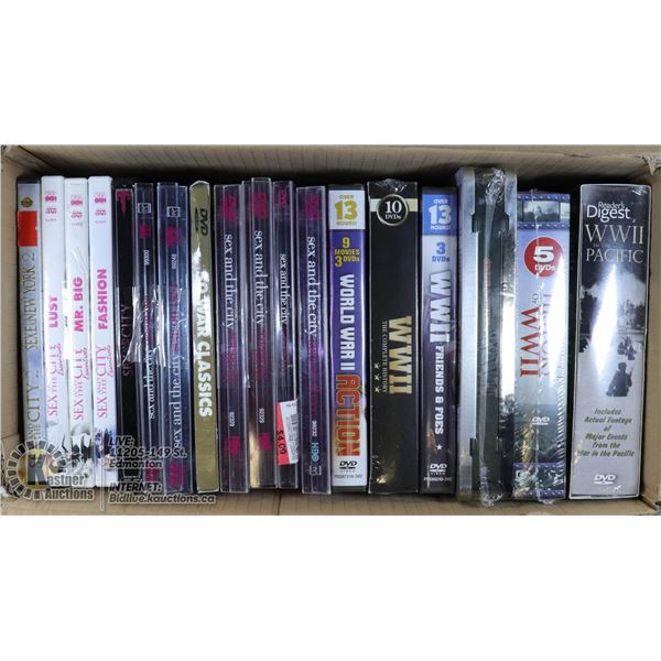BOX OF ASSORTED BOX SET DVDS, SOME NEW