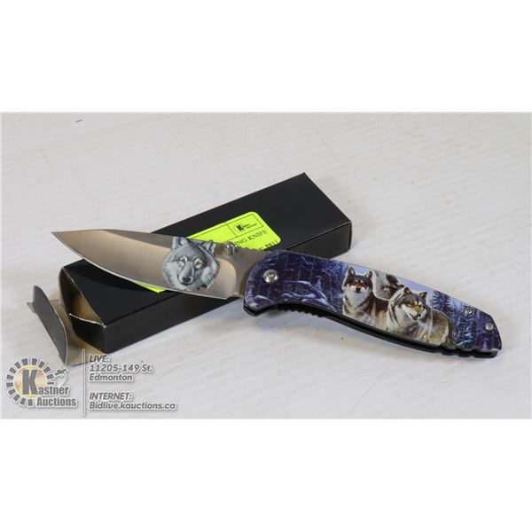 NEW WOLF THEMED FOLDING KNIFE