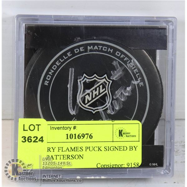 CALGARY FLAMES PUCK SIGNED BY COLIN PATTERSON