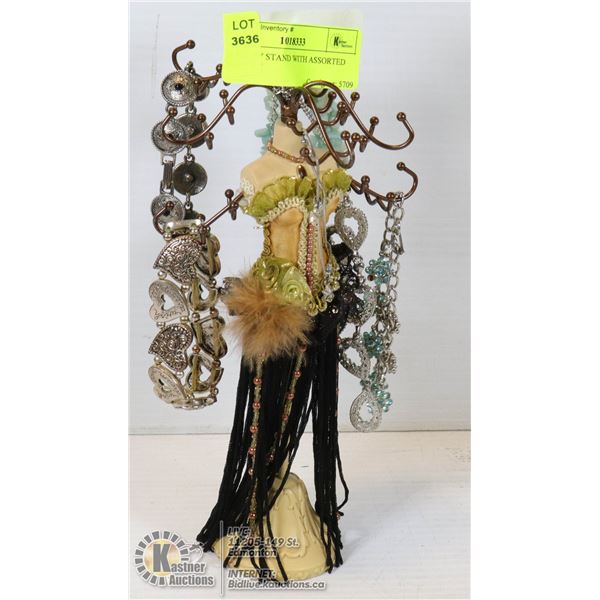 JEWELRY STAND WITH ASSORTED JEWELRY
