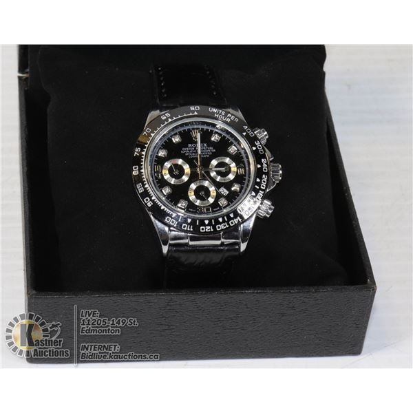 NEW ROLEX "DAYTONA" REPLICA WATCH OYSTER PERPETUAL GENUINE LEATHER STRAP WITH BOX