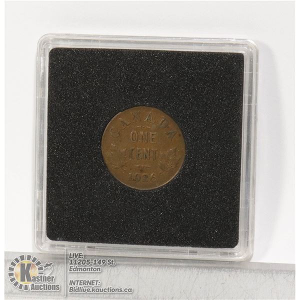 KEY DATE 1926 CANADA SMALL CENT GEORGE V KEY DATE, LOW MINTAGE CANADA SMALL CENT COIN. WITH A VERY L