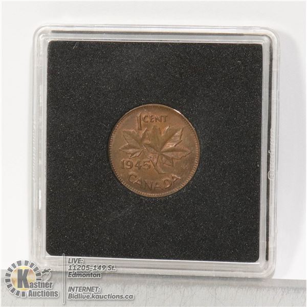 MINT STATE UNCIRCULATED 1945 CANADA 1 CENT KING GEORGE VI ISSUE, MINTED DURING WW2 IN 1945. CHOICE U