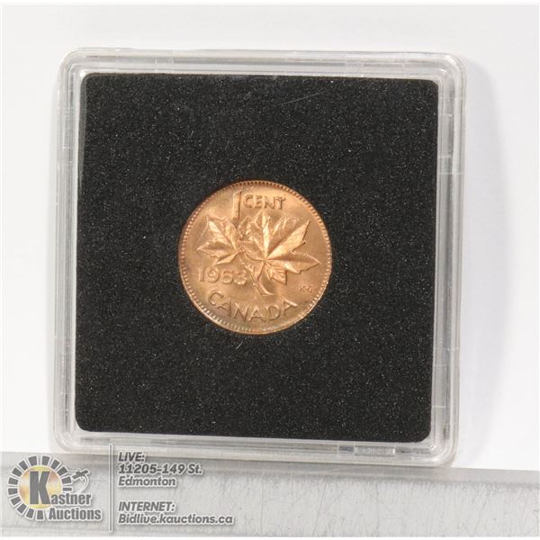 1953NSF CANADA 1 CENT BRILLIANT UNCIRCULATED FIRST YEAR OF ELIZABETH II, BEAUTIFUL MINT SATE EXAMPLE