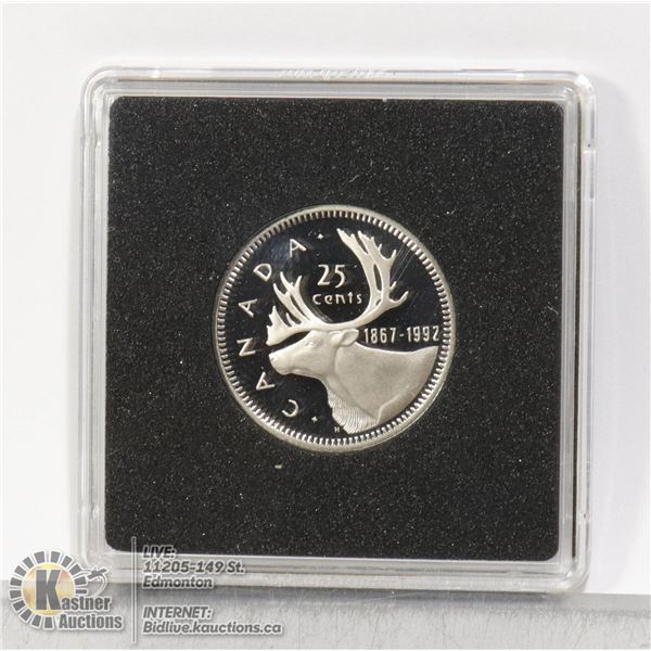 1992 PROOF CANADA CARIBOU 25 CENT NOT ISSUED IN CIRCULATION, CARIBOU QUARTERS FROM 1992 WERE ONLY IS