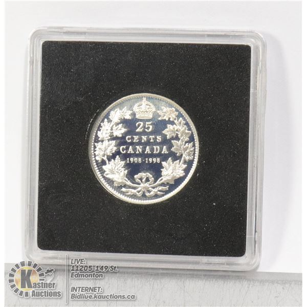 1998 PROOF CANADA SILVER 25 CENT 1998 SILVER 25 CENT MINTED BY CANADA FOR THE 90TH ANNIVERSARY OF TH