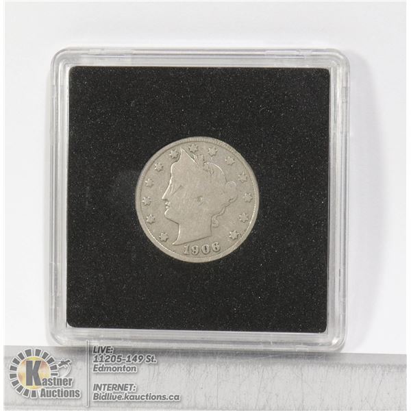 1906 USA LIBERTY HEAD 5 CENT COIN. NICE LOOK NICE EXAMPLE OF THIS 1906 PHILADELPHIA MINT USA 5 CENT 