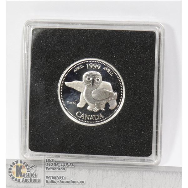 1999 PROOF SILVER CANADA 25 CENT "APRIL" SILVER PROOF EDITION OF CANADA'S MILLENNIUM QUARTER SERIES.
