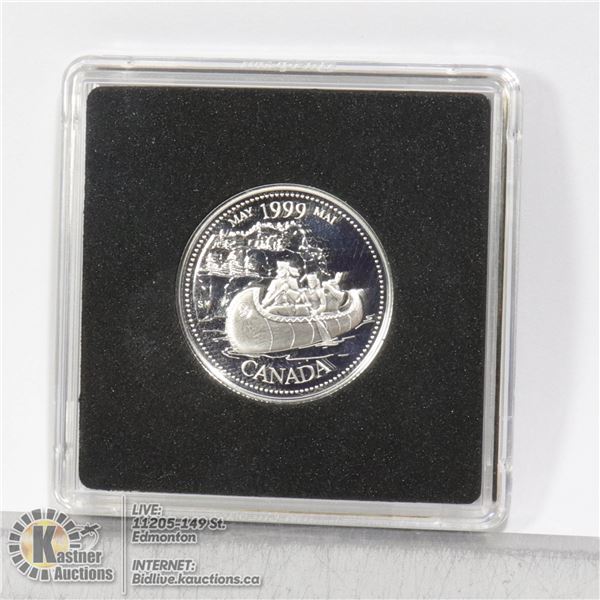 1999 PROOF SILVER CANADA 25 CENT "MAY" SILVER PROOF EDITION OF CANADA'S MILLENNIUM QUARTER SERIES. I