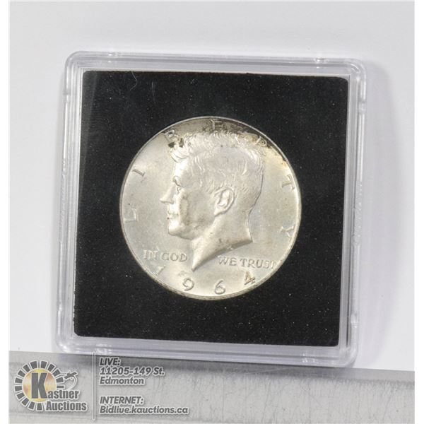 1964D USA SILVER KENNEDY 50 CENT COIN ISSUED THE YEAR AFTER HIS ASSASSINATION IN 1963, THIS HIGH GRA