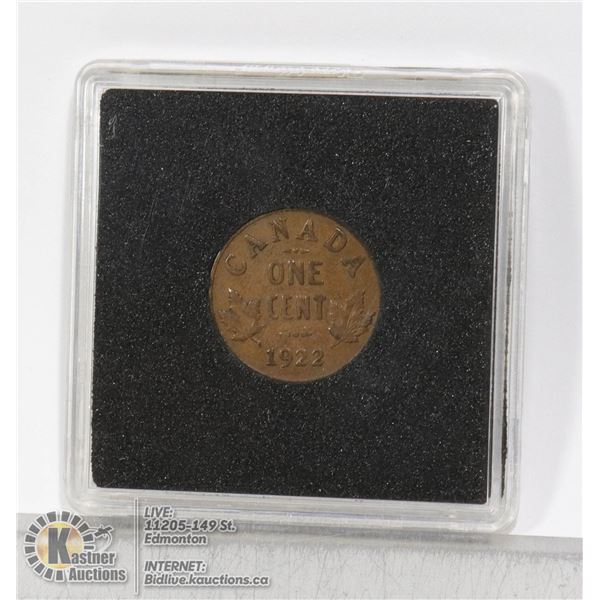 KEY DATE 1922 CANADA SMALL CENT GEORGE V KEY DATE, LOW MINTAGE CANADA SMALL CENT COIN. WITH A VERY L