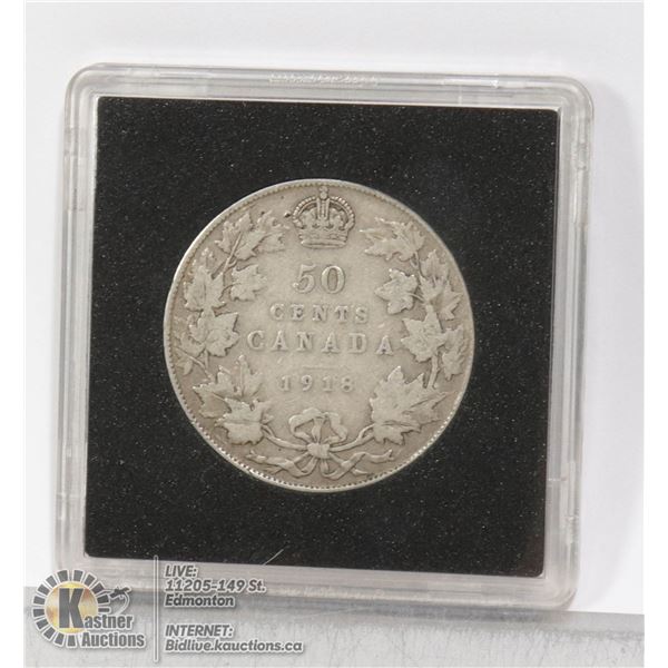 1918 GEORGE V SILVER CANADA 50 CENT CHOICE EXAMPLE OF THIS 1918 GEORGE V SILVER 50 CENT WITH STRONG 